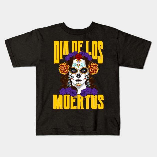 Dios De Los Muertos Day of the Dead Catrina Face Kids T-Shirt by RongWay